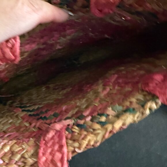 Woven Straw Tote Bag With Pink & Green Pattern - Picture 4 of 5